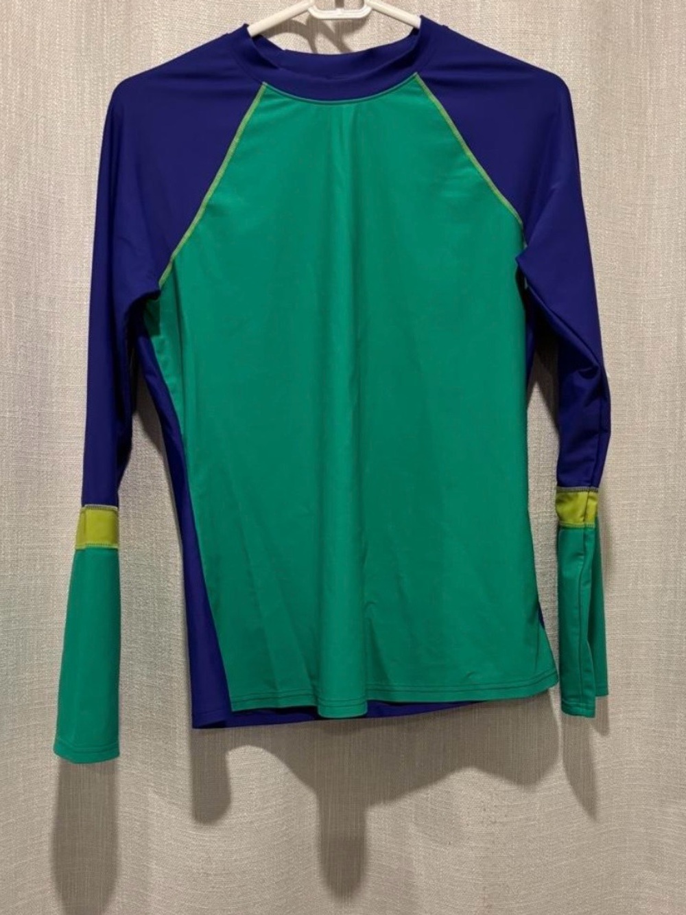 Prana Green and Blue Long-Sleeve Swim Rash Guard
